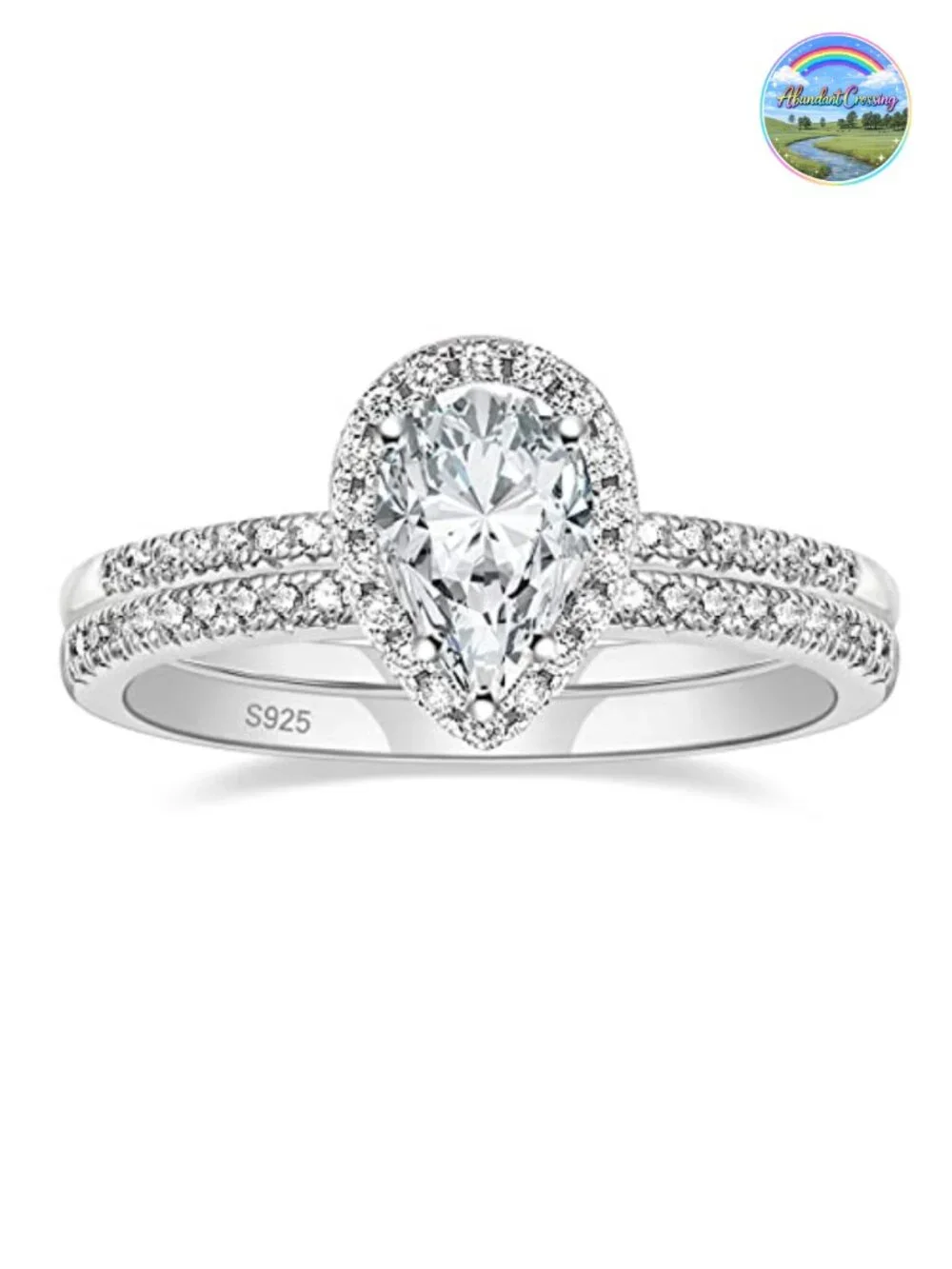 925 Sterling Silver Bridal Ring Set Women Teardrop CZ Engagement Wedding Band
